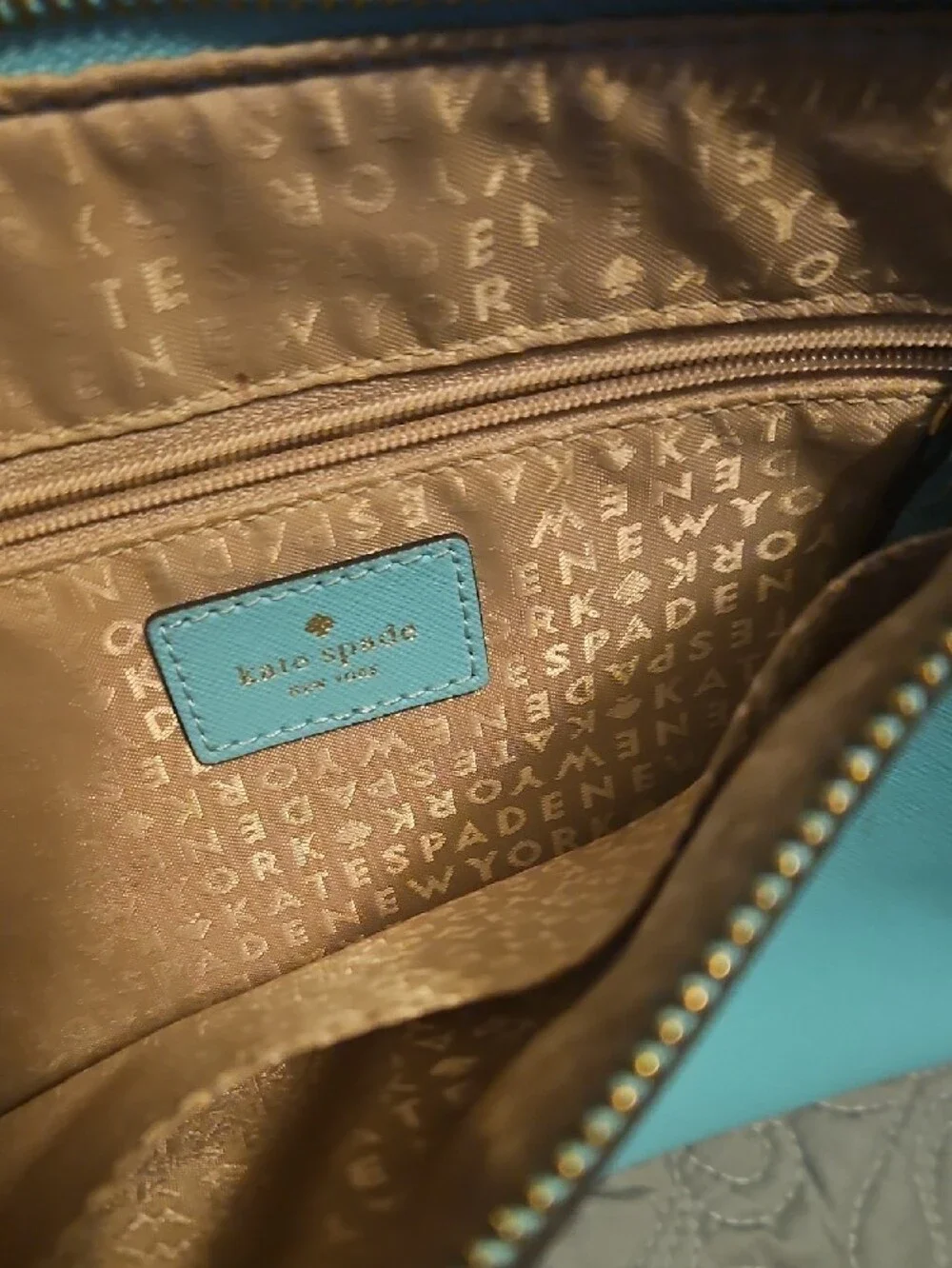 kate spade mint green leather tote with gold logo